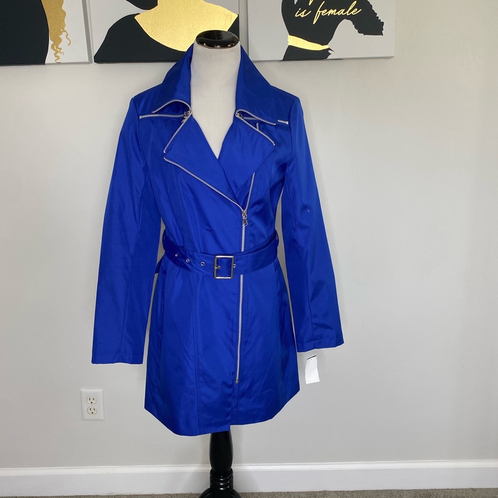 Cache Royal Blue Belted Trench Coat Size M - NWT